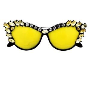 Yellow Crystal Embellished Sunglasses Brooch